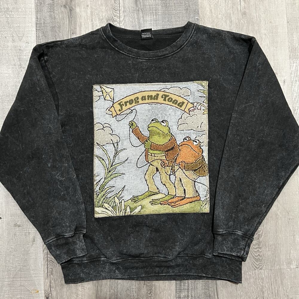 Frog And Toad Woven Knit Sweatshirt Acid Wash Black Childrens Book Sweatshirt L